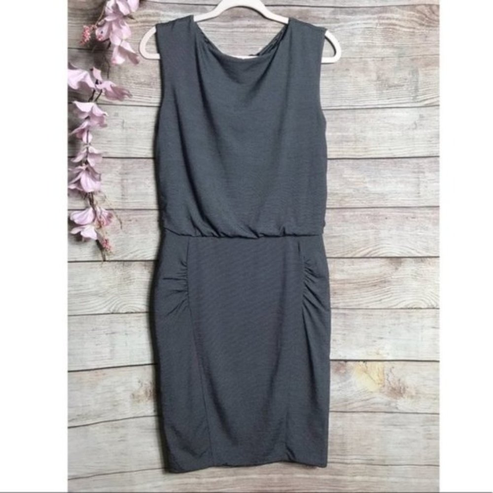 Athleta Westwood Microstripe Grey Ruched Dress